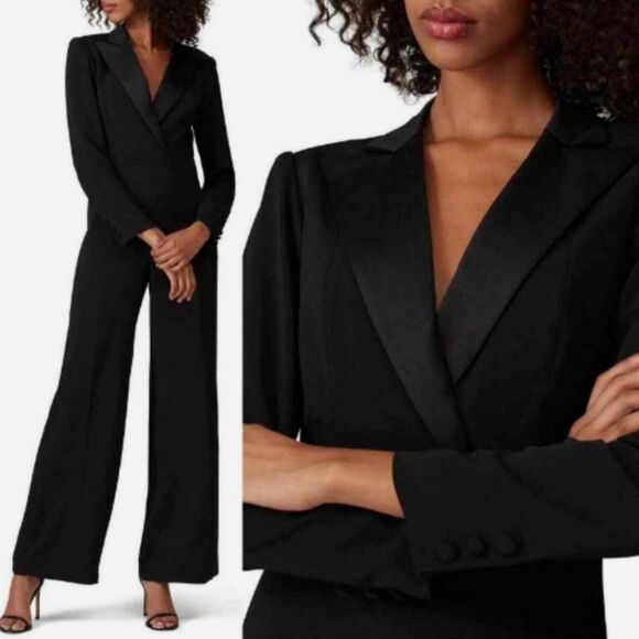 Jay Godfrey Roland Black Tuxedo Jumpsuit Sz 4 Sophisticated Classy Modest Elegan - Picture 2 of 15